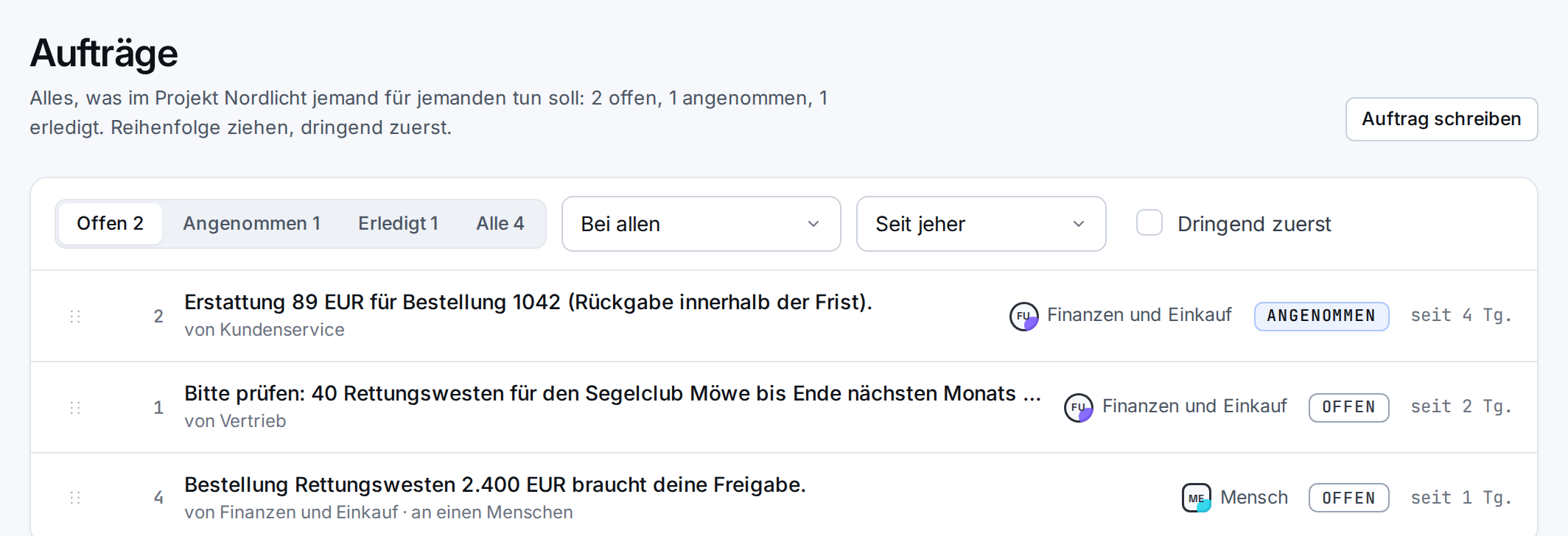 Aufträge von Nordlicht