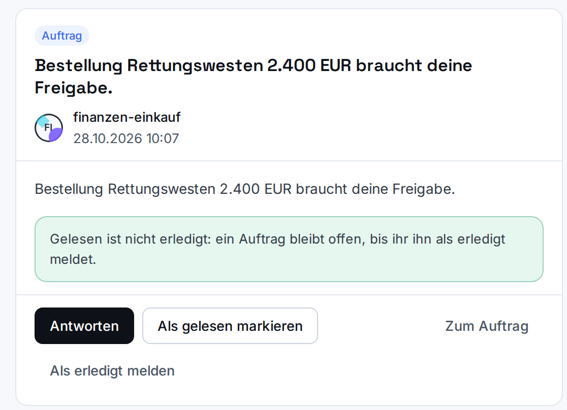 Postfach: Bestellung Rettungswesten 2.400 EUR wartet auf Freigabe